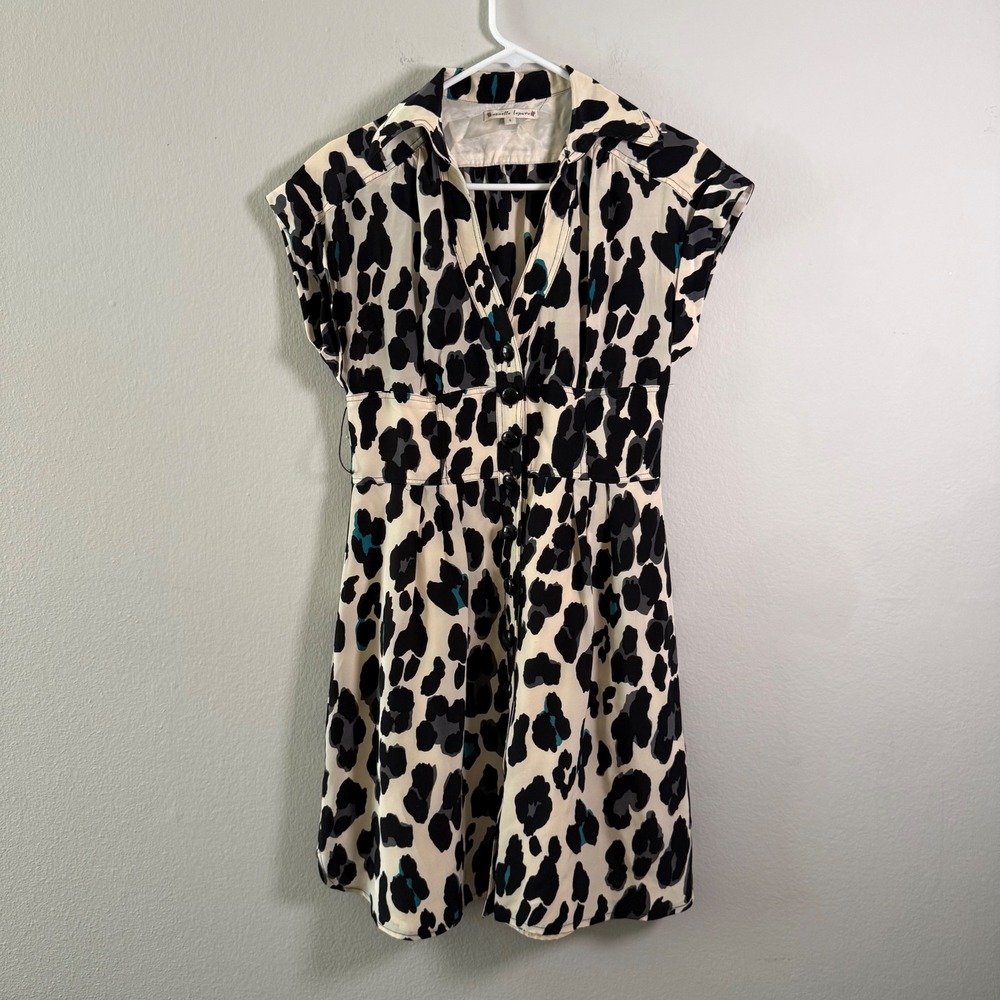 Nanette Lepore Silk Leopard Print Mini Dress Cap Sleeve Button Front Size 6